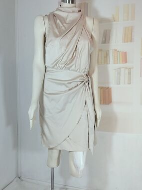 Sleeveless Cream Midi Dress with Side Knot Detail